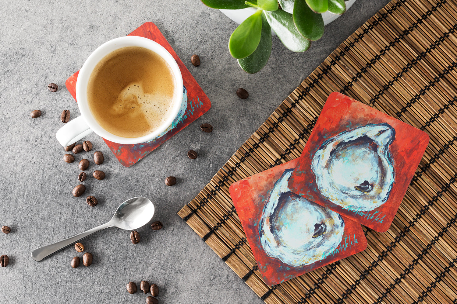 Char Broiled Oyster Foam Coaster Set of 4 MW1321FC - the-store.com