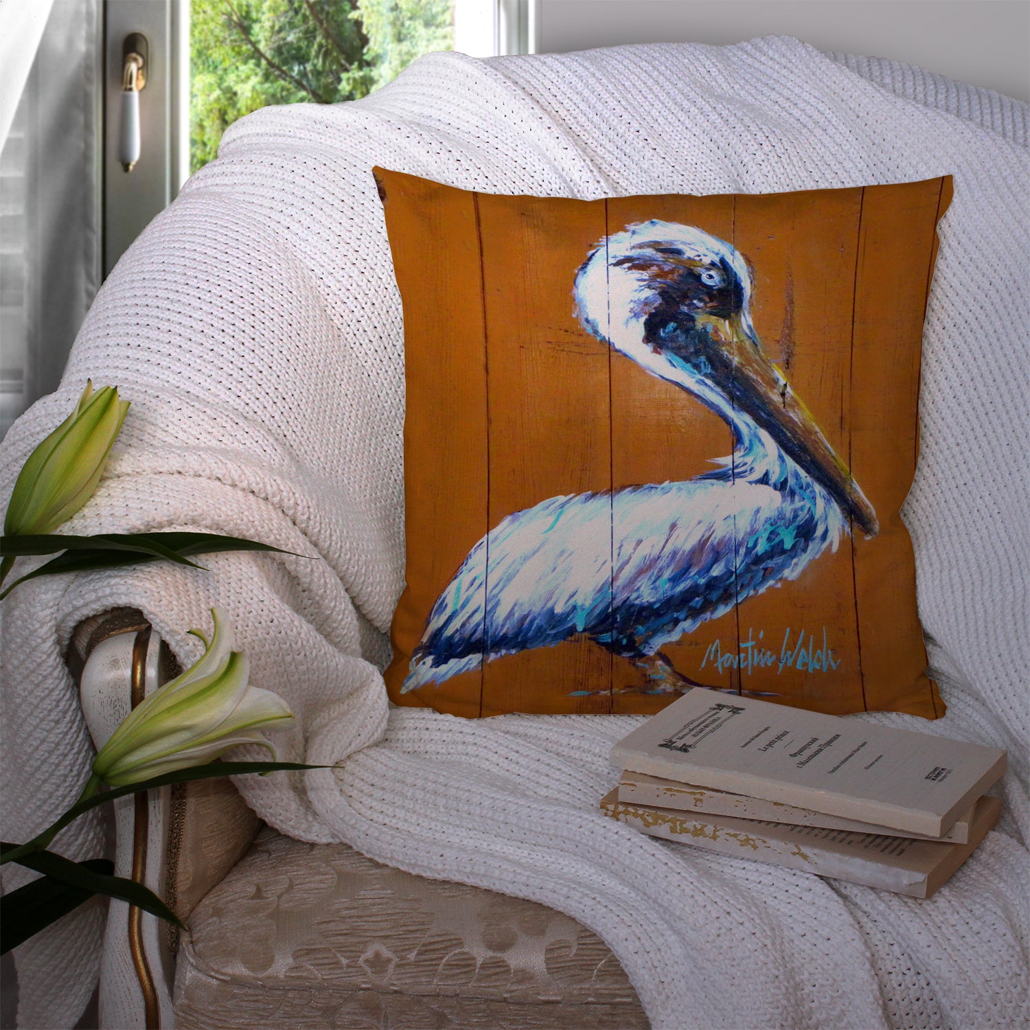 Pelican Hangin In Fabric Decorative Pillow MW1330PW1414 - the-store.com