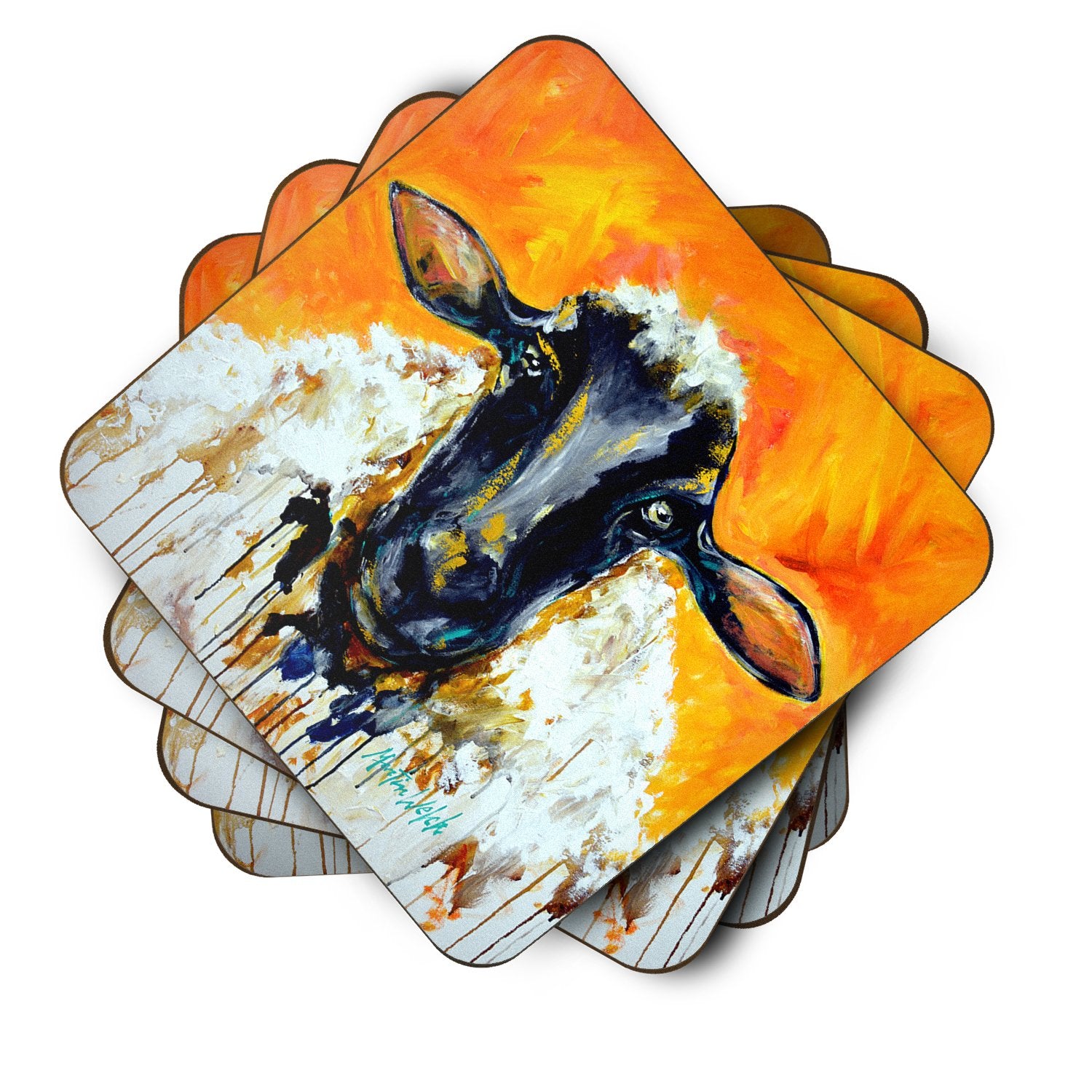 Caroline's Treasures Peach Wool Sheep Coasters - Set of 4 Lightweight Foam, Absorbent Drink Coasters MW1343FC