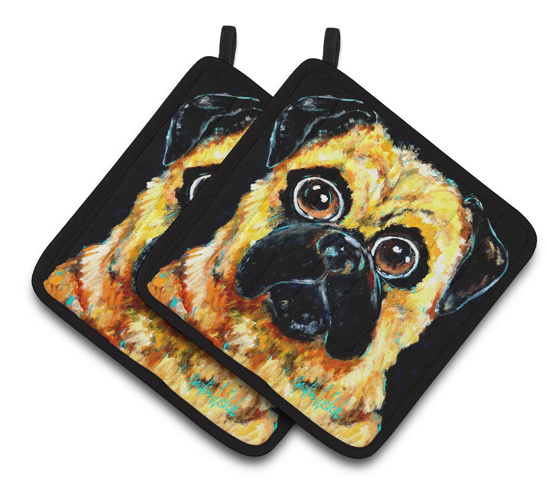 Pug It Out Pair of Pot Holders MW1346PTHD by Caroline&#39;s Treasures