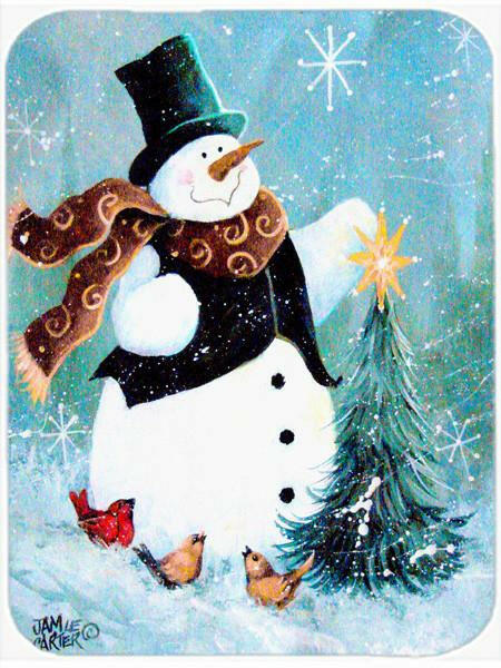 Christmas Tree Friends Snowman Glass Cutting Board Large PJC1008LCB by Caroline&#39;s Treasures