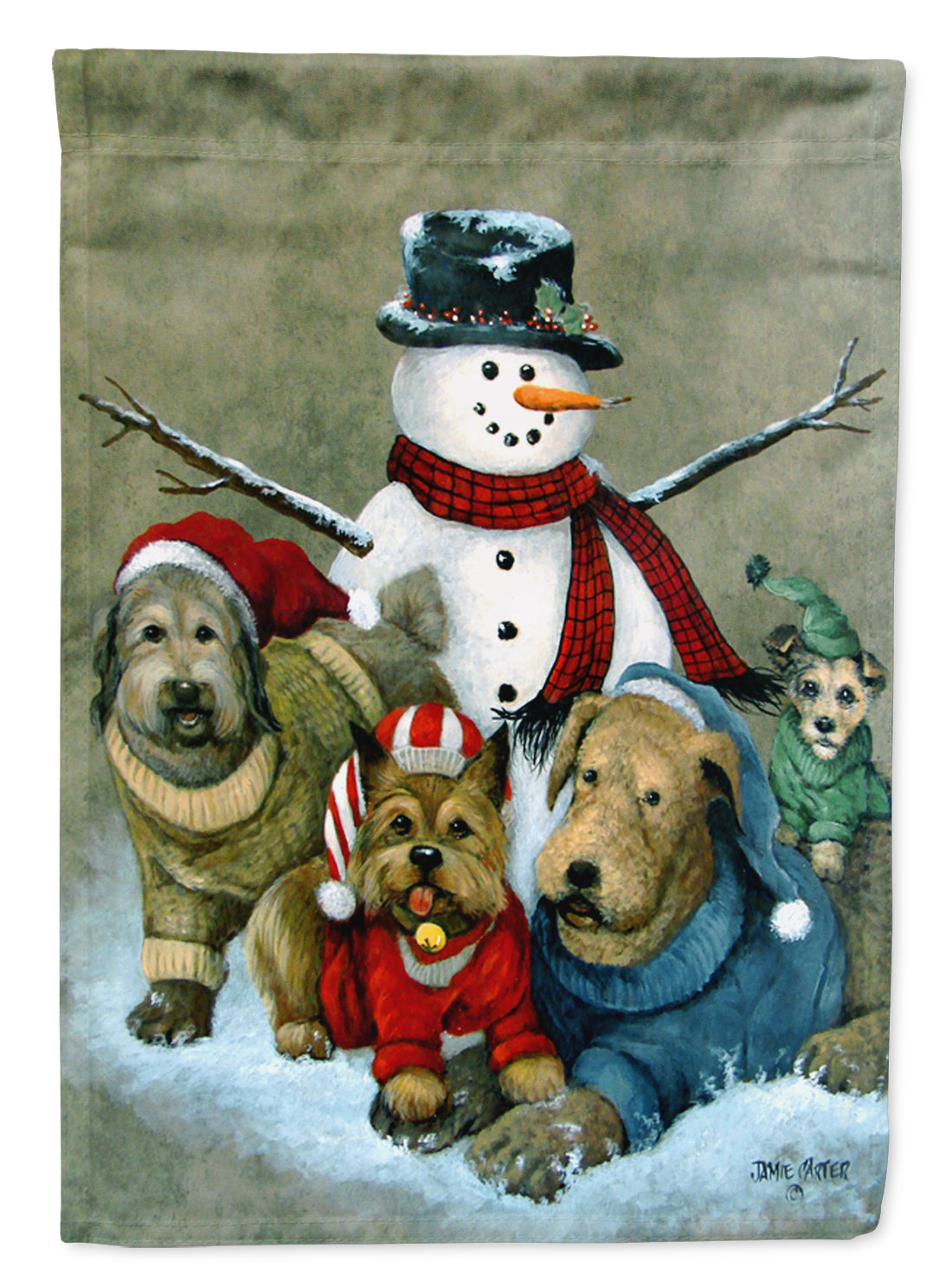 Gather your Friends Snowman with Dogs Flag Garden Size