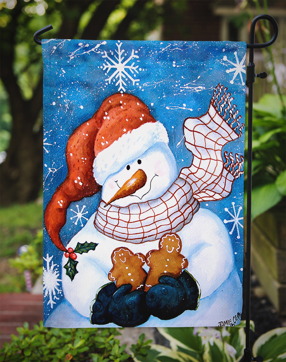 Gingerbread and Snowflake Snowman Flag Garden Size