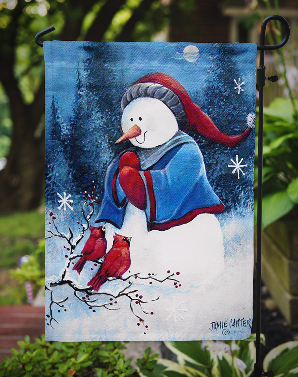 Hello Winter Friends Snowman Flag Garden Size