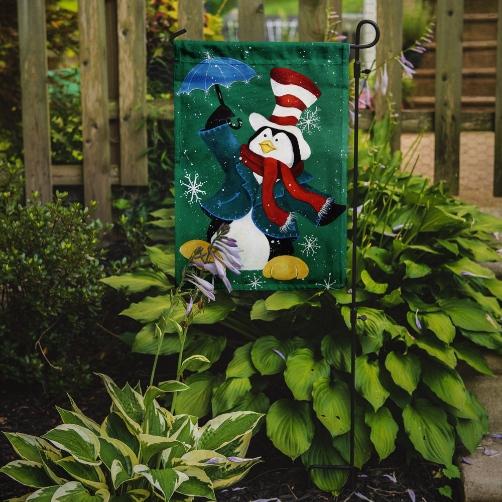 Just Dropping In To Say Hello Christmas Penguin  Flag Garden Size PJC1015GF  the-store.com.