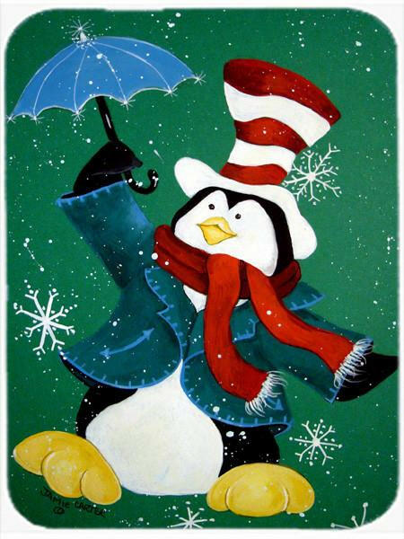 Just Dropping In To Say Hello Christmas Penguin  Glass Cutting Board Large PJC1015LCB by Caroline&#39;s Treasures
