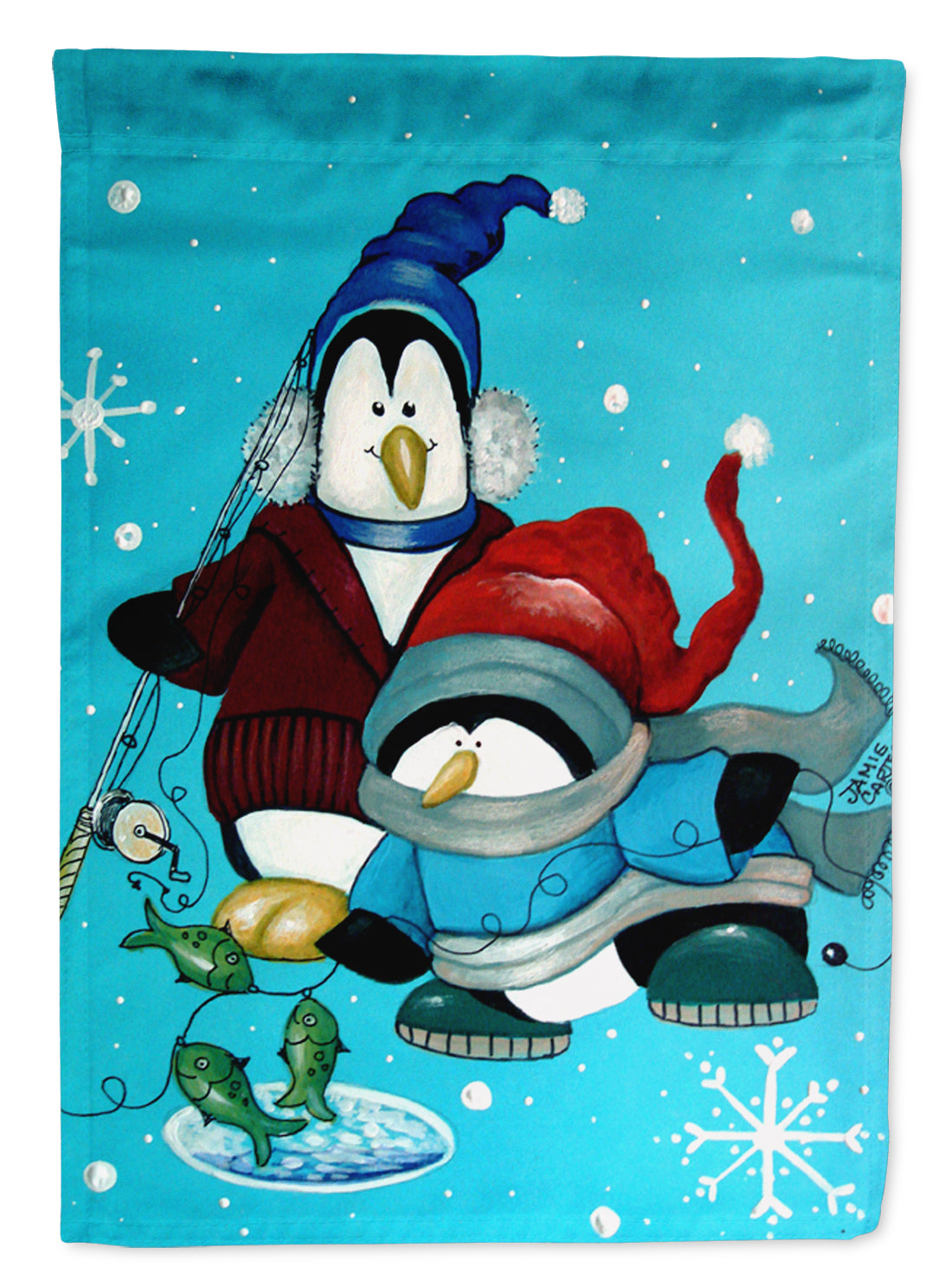 Somethin&#39;s Fishy Christmas Penguin  Flag Canvas House Size PJC1020CHF