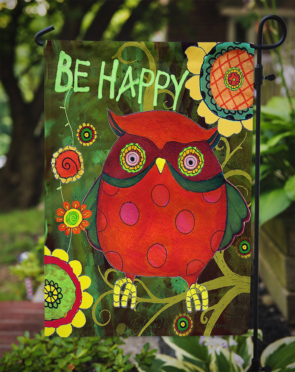 Be Happy Oh Yeah Owl Flag Garden Size