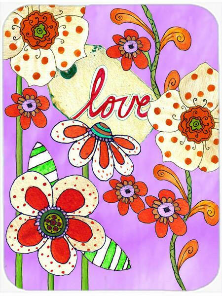 Love is Blooming Valentine&#39;s Day Glass Cutting Board Large PJC1039LCB by Caroline&#39;s Treasures