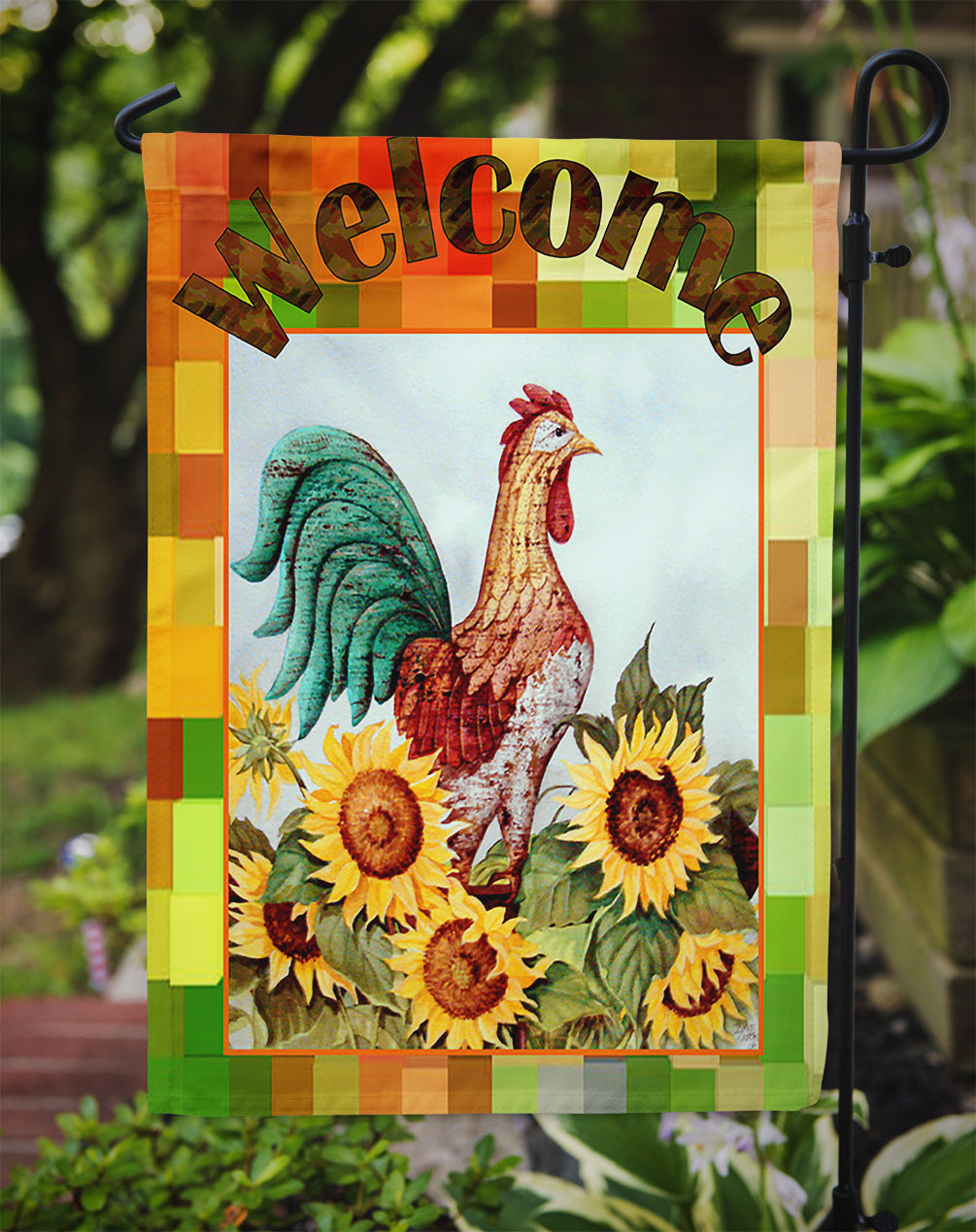 Welcome Rooster Flag Garden Size