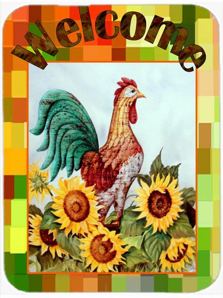 Welcome Rooster Glass Cutting Board Large PJC1056LCB by Caroline&#39;s Treasures