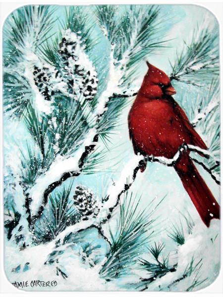 Winter&#39;s Glory Redbird 1 Northern Cardinal Glass Cutting Board Large PJC1057LCB by Caroline&#39;s Treasures