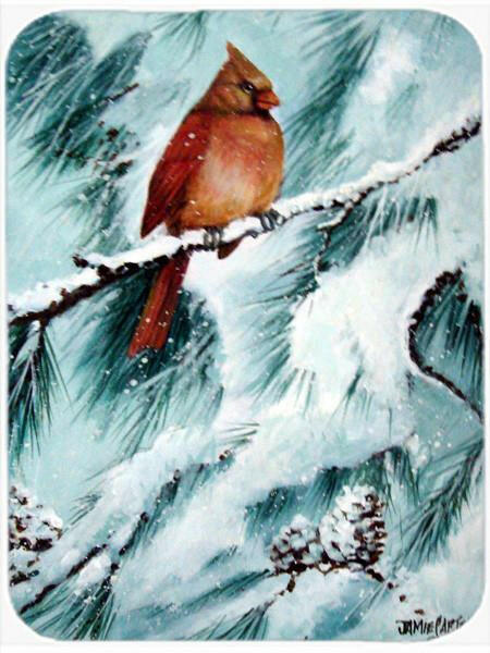 Winter&#39;s Glory Redbird 2 Northern Cardinal Glass Cutting Board Large PJC1058LCB by Caroline&#39;s Treasures