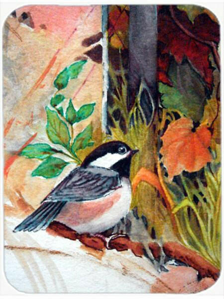 Fence Sitter Chickadee Glass Cutting Board Large PJC1059LCB by Caroline&#39;s Treasures