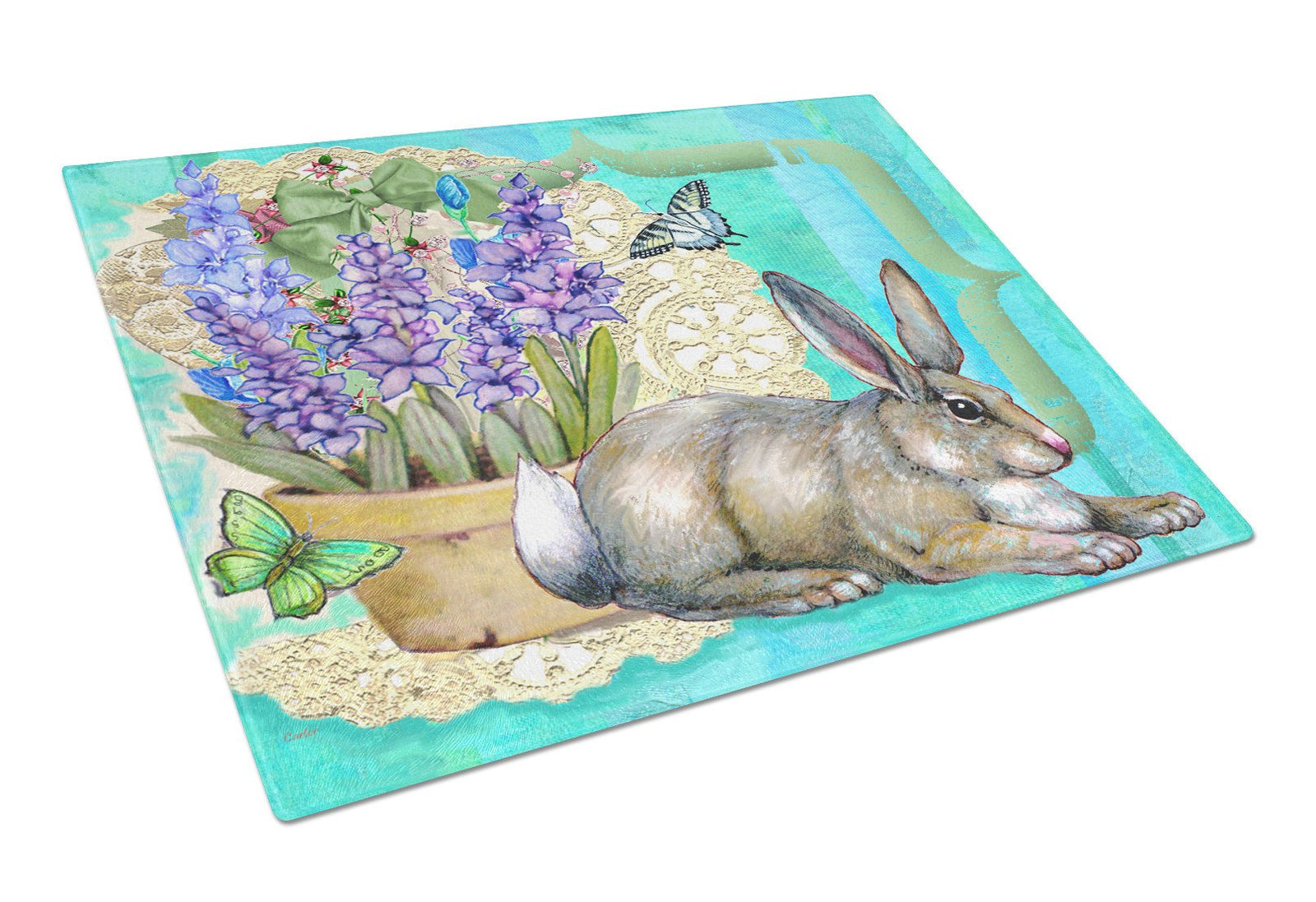 Springtime Easter Rabbit Glass Cutting Board Large PJC1068LCB by Caroline's Treasures