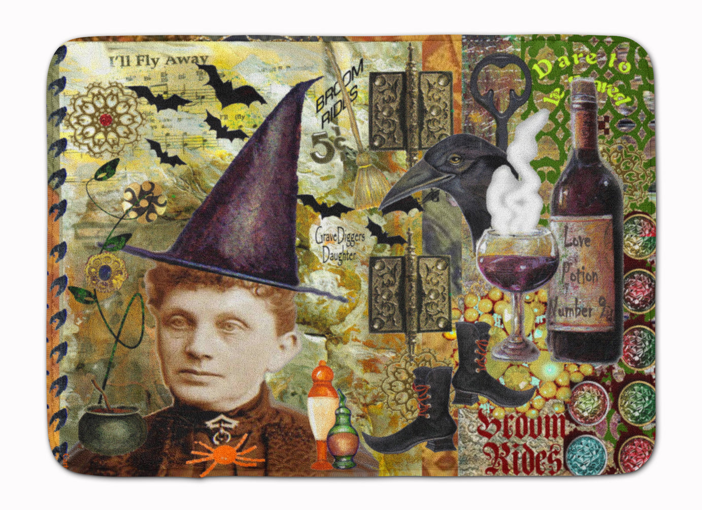 Broom Rides and Spells Halloween Machine Washable Memory Foam Mat PJC1069RUG - the-store.com