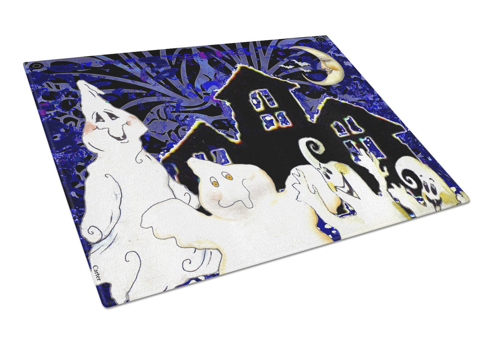 The Gang's All Here Ghosts Halloween Glass Cutting Board Large PJC1072LCB by Caroline's Treasures