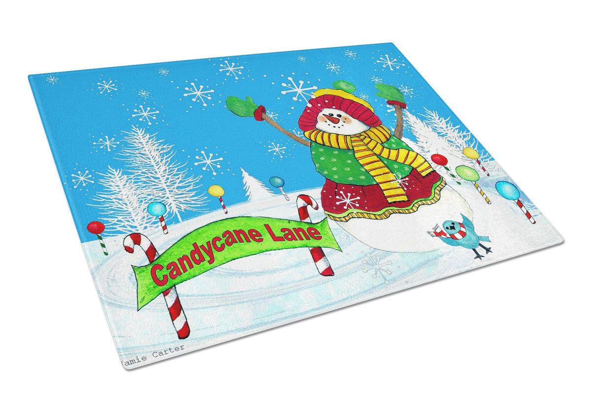 Candy Cane Lane Snowman Glass Cutting Board Large PJC1075LCB by Caroline&#39;s Treasures