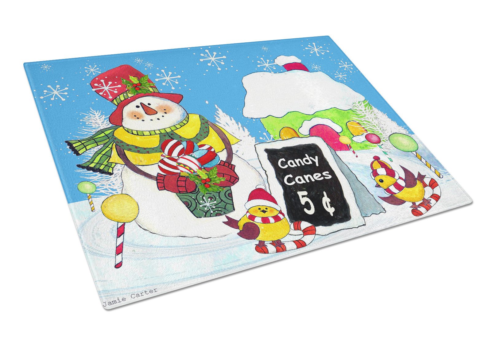 Candy Canes for Sale Snowman Glass Cutting Board Large PJC1076LCB by Caroline's Treasures