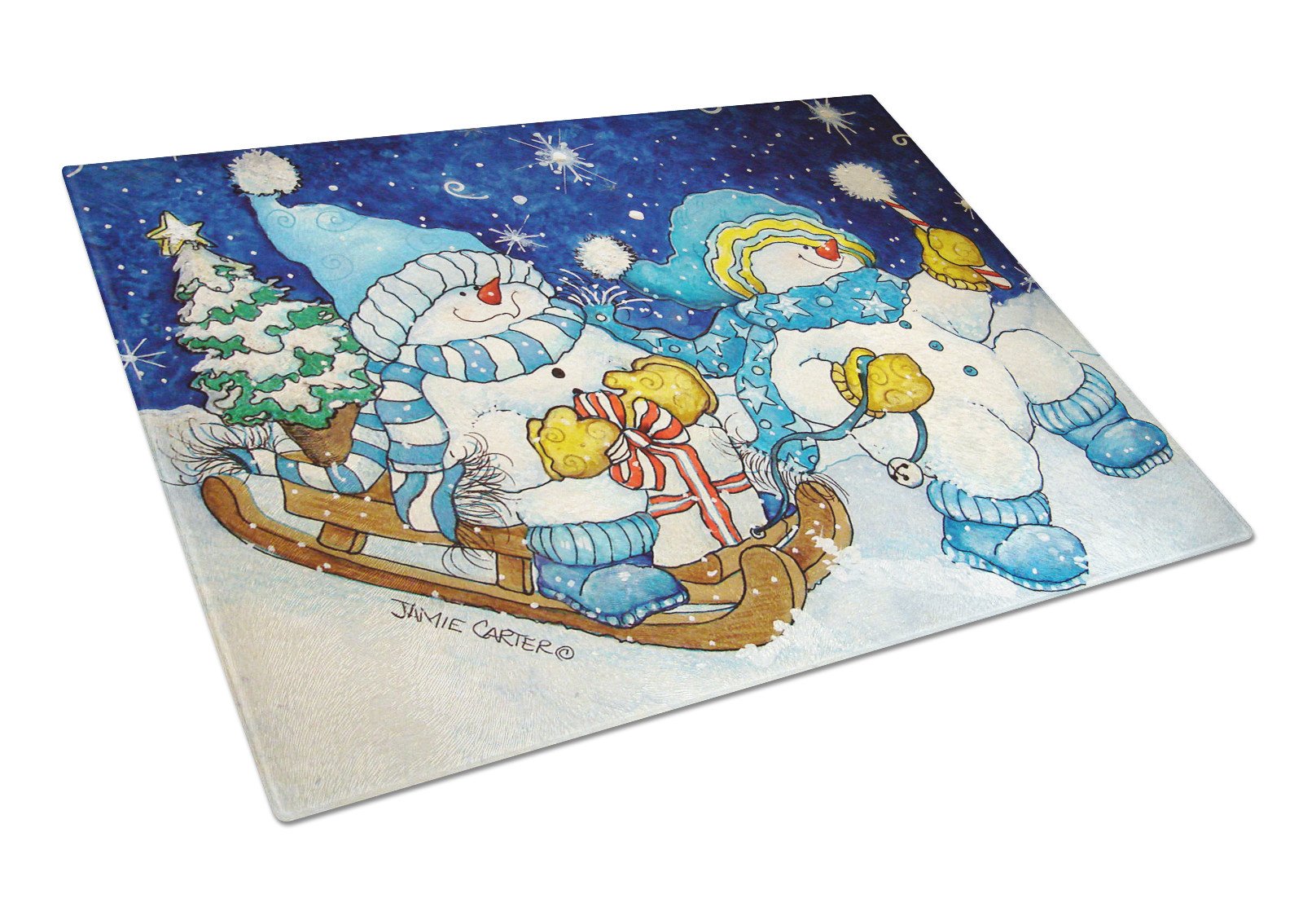Celebrate the Season of Wonder Snowman Glass Cutting Board Large PJC1077LCB by Caroline's Treasures
