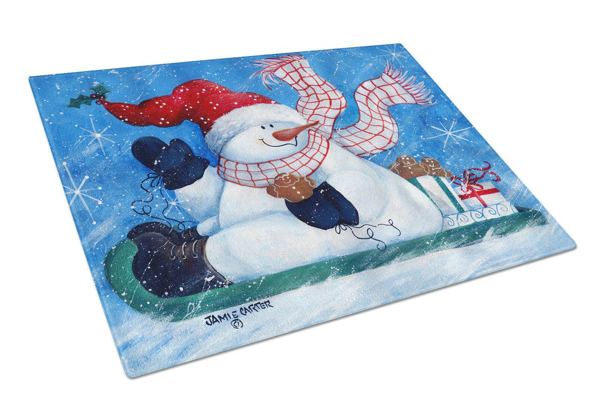 Come Ride With Me Snowman Glass Cutting Board Large PJC1078LCB by Caroline&#39;s Treasures