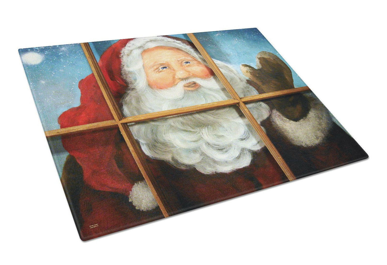 Kindly Visitor Santa Claus Christmas Glass Cutting Board Large PJC1079LCB by Caroline's Treasures