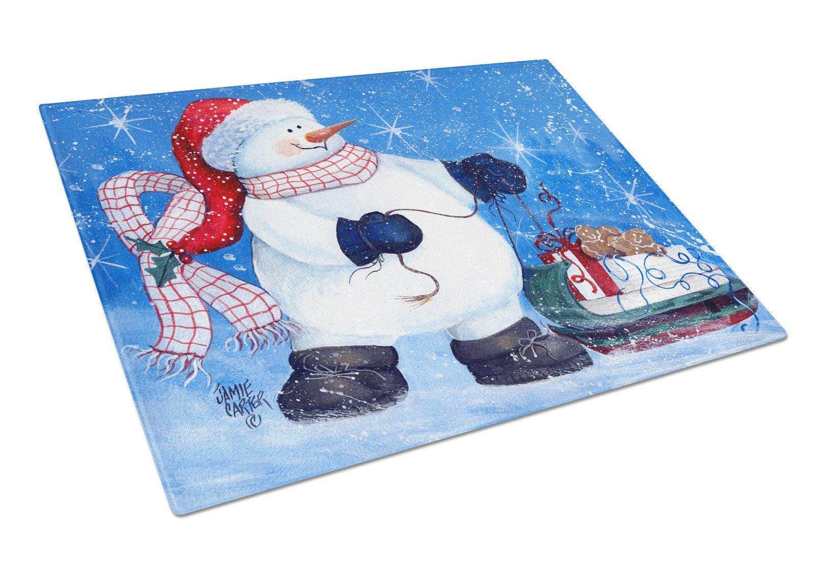 My Friends Can Ride Too Snowman Glass Cutting Board Large PJC1081LCB by Caroline's Treasures