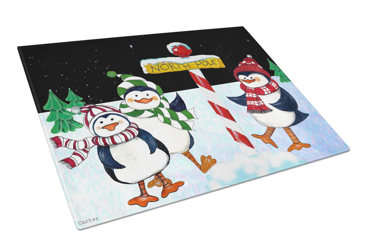 North Pole Welcomes You Penguins Glass Cutting Board Large PJC1082LCB by Caroline&#39;s Treasures