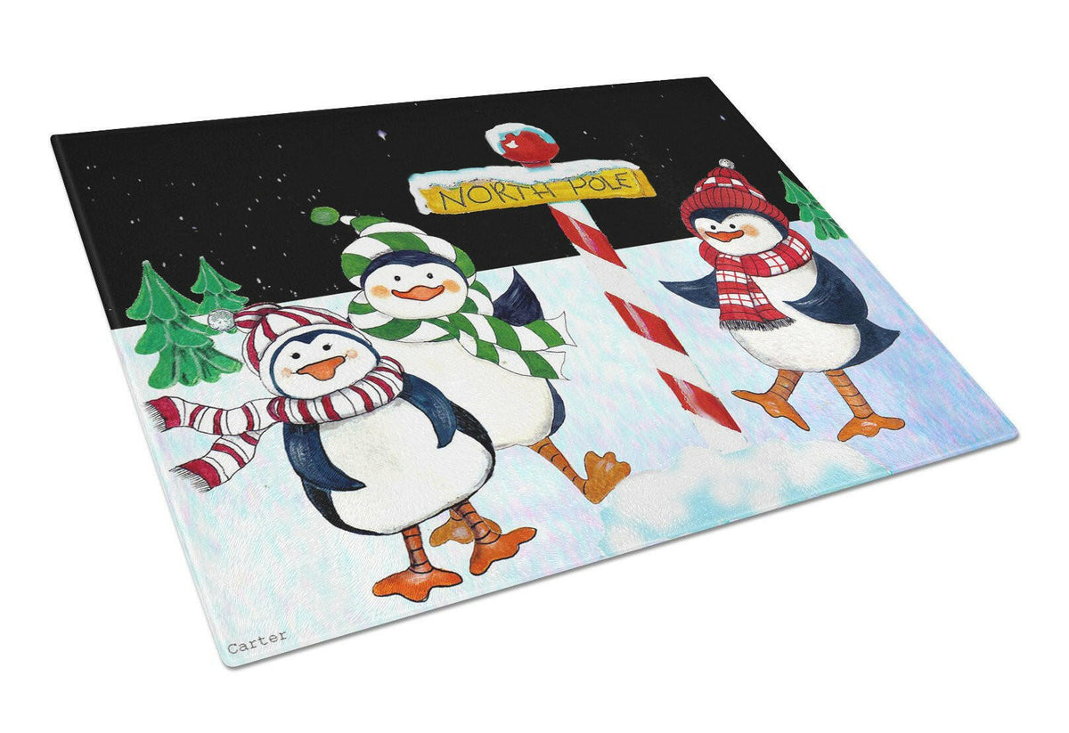 North Pole Welcomes You Penguins Glass Cutting Board Large PJC1082LCB by Caroline&#39;s Treasures