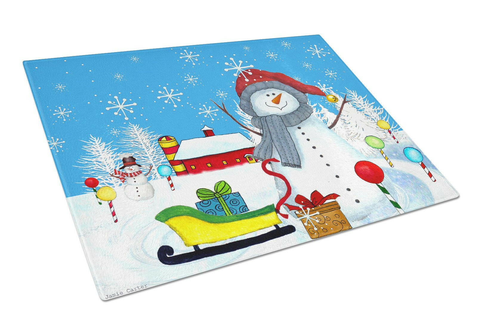Snow Happens in the Meadow Snowman Glass Cutting Board Large PJC1083LCB by Caroline's Treasures