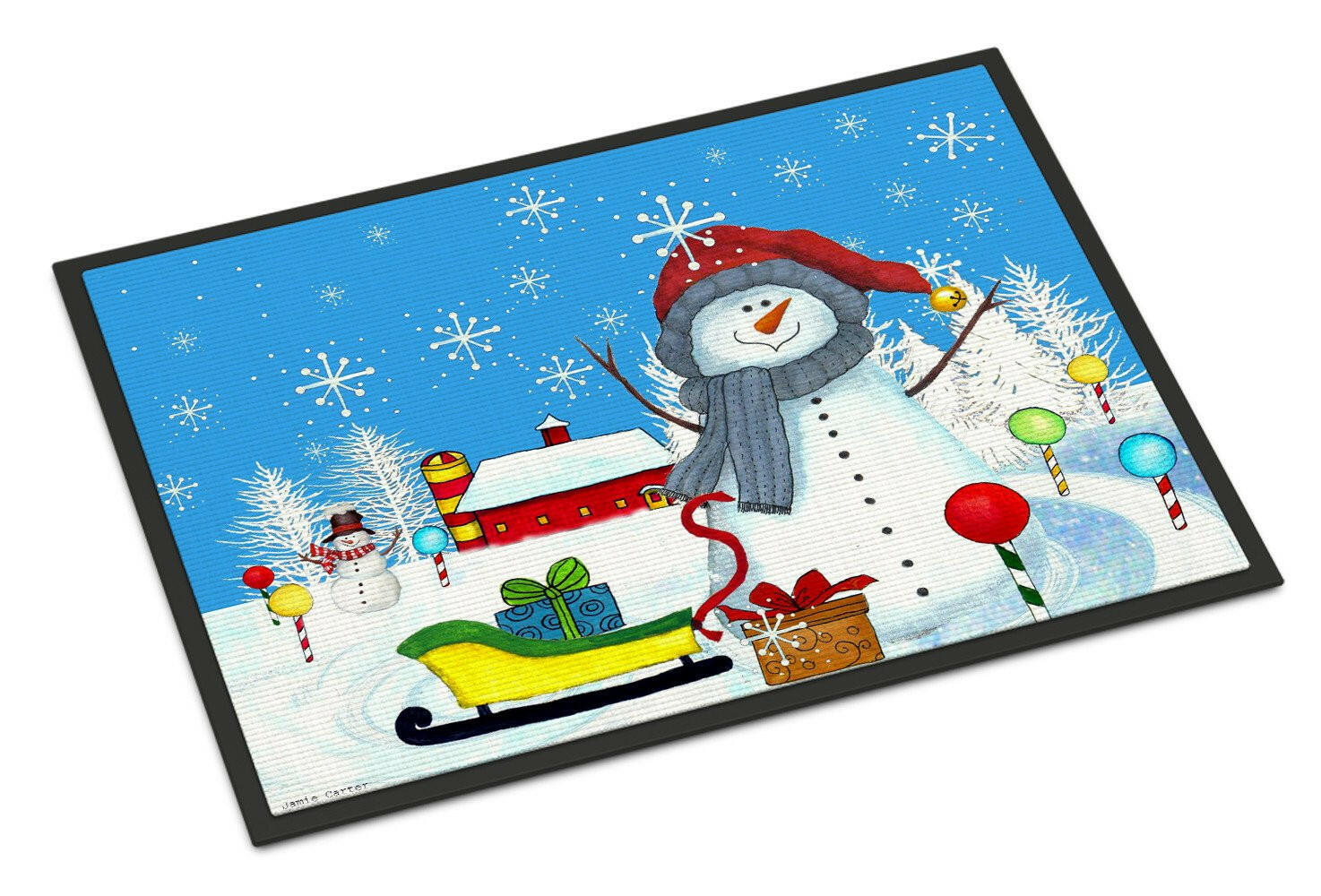 Snow Happens in the Meadow Snowman Indoor or Outdoor Mat 18x27 PJC1083MAT - the-store.com