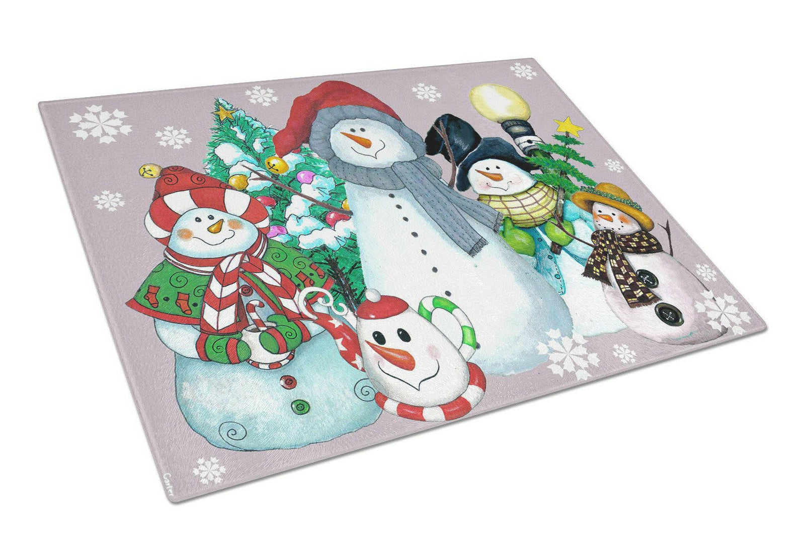 Snowman Collection For the Holidays Glass Cutting Board Large PJC1084LCB by Caroline's Treasures