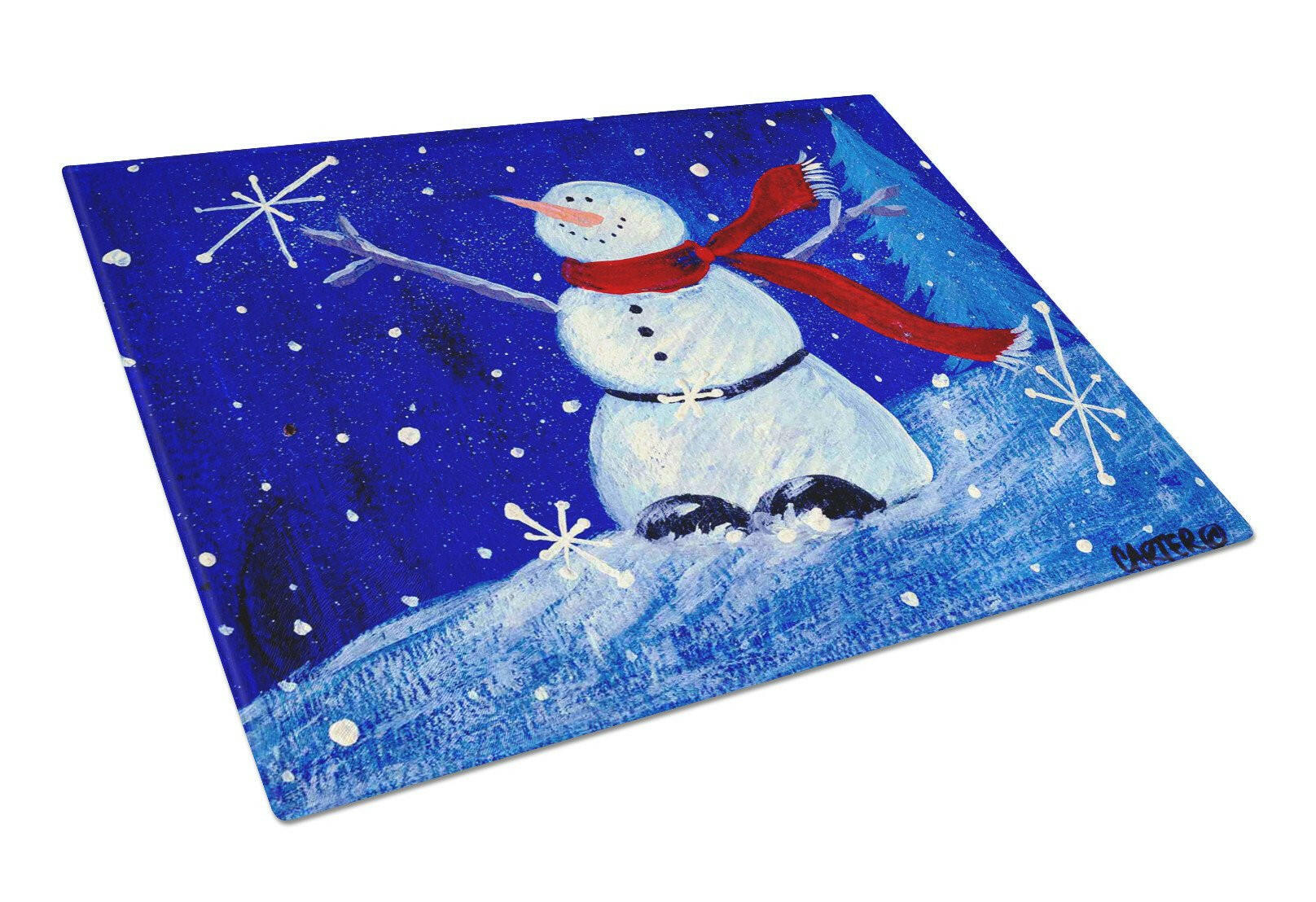 Happy Holidays Snowman Glass Cutting Board Large PJC1085LCB by Caroline's Treasures