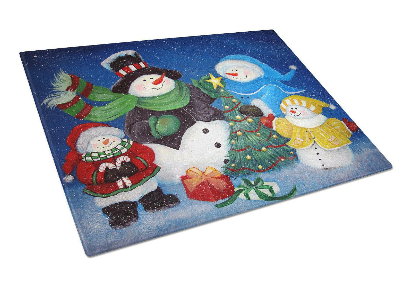 The Family Gathering Snowman Glass Cutting Board Large PJC1086LCB by Caroline's Treasures