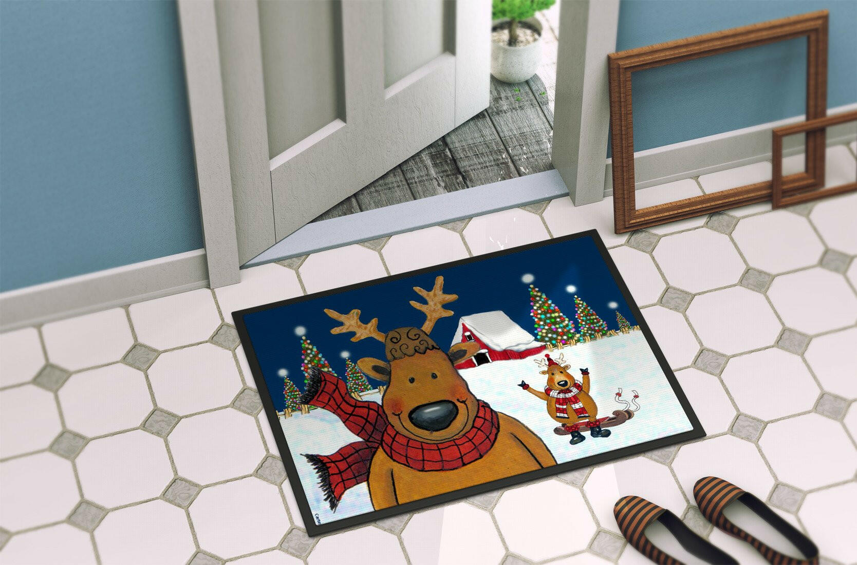 The Tree Famers Reindeer Christmas Indoor or Outdoor Mat 24x36 PJC1088JMAT - the-store.com