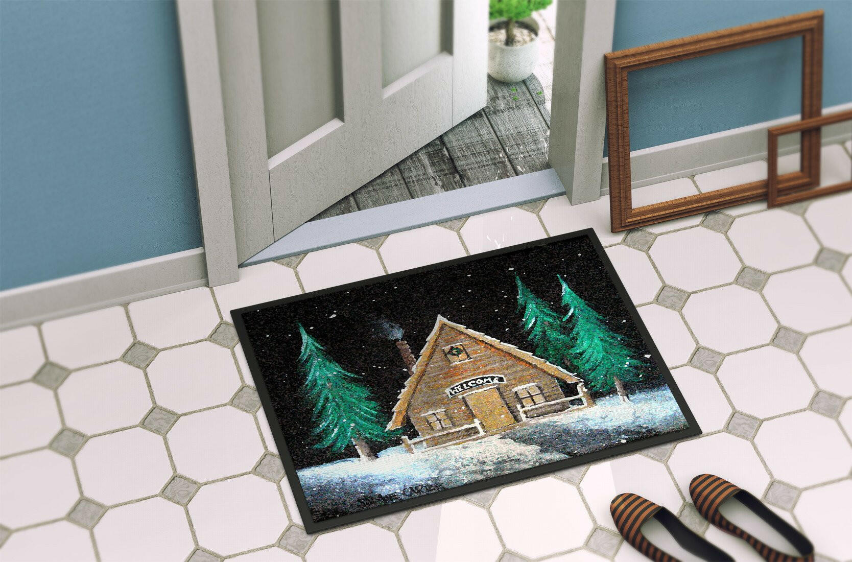 Welcome Lodge Christmas Log Home Indoor or Outdoor Mat 24x36 PJC1090JMAT - the-store.com