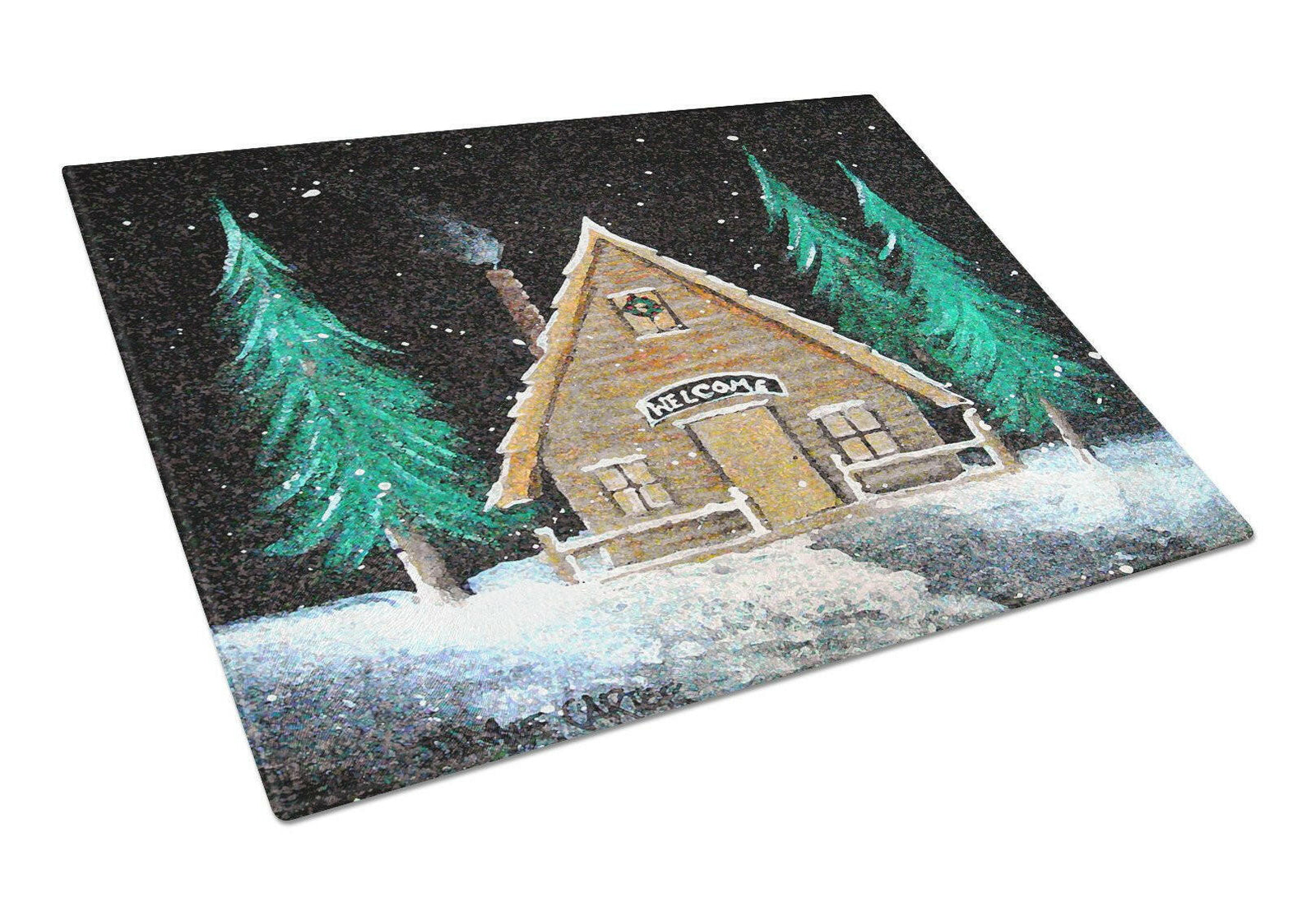 Welcome Lodge Christmas Log Home Glass Cutting Board Large PJC1090LCB by Caroline's Treasures