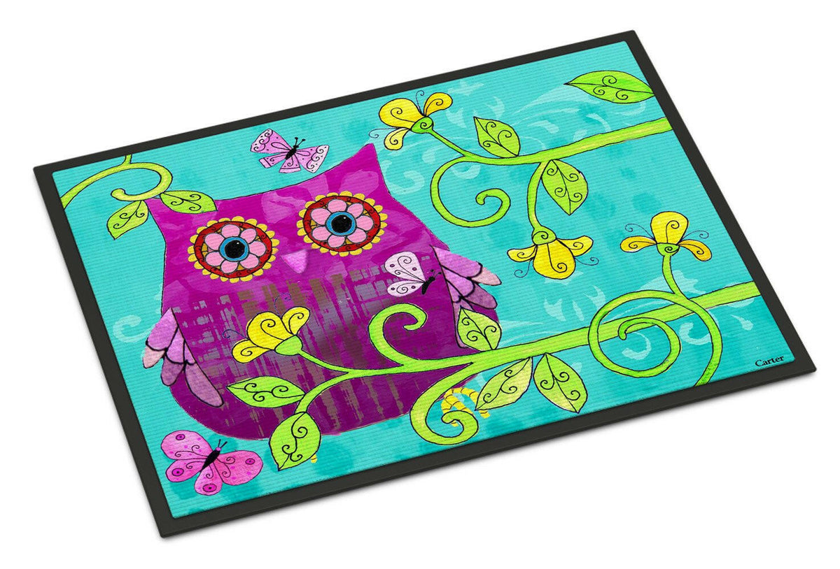 Sittin in the Flowers Owl Indoor or Outdoor Mat 18x27 PJC1093MAT - the-store.com