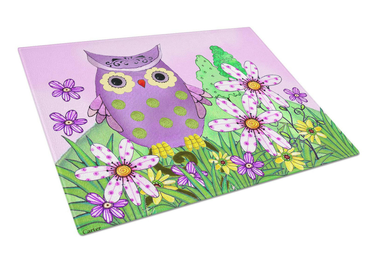 Who is Your Friend Owl Glass Cutting Board Large PJC1096LCB by Caroline's Treasures