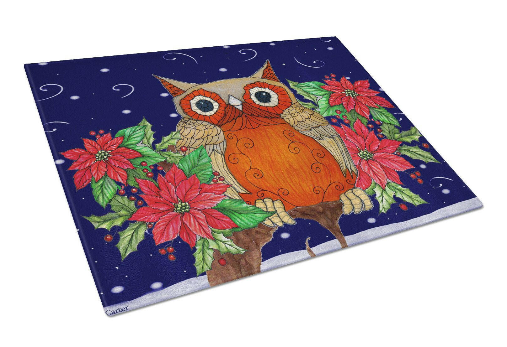 Whose Happy Holidays Owl Glass Cutting Board Large PJC1097LCB by Caroline's Treasures