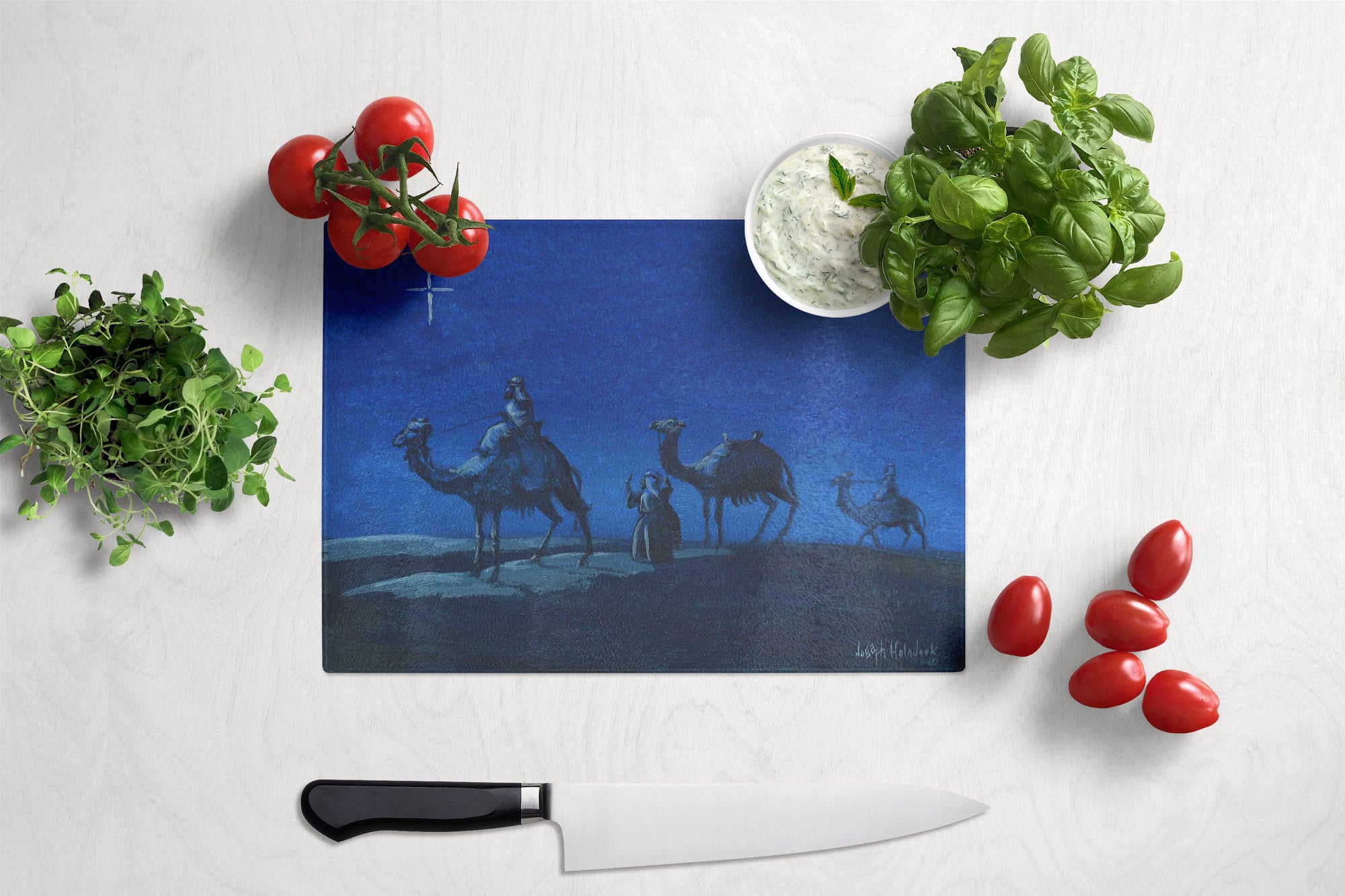 Wise Men in Blue Glass Cutting Board Large PJH3001LCB by Caroline's Treasures