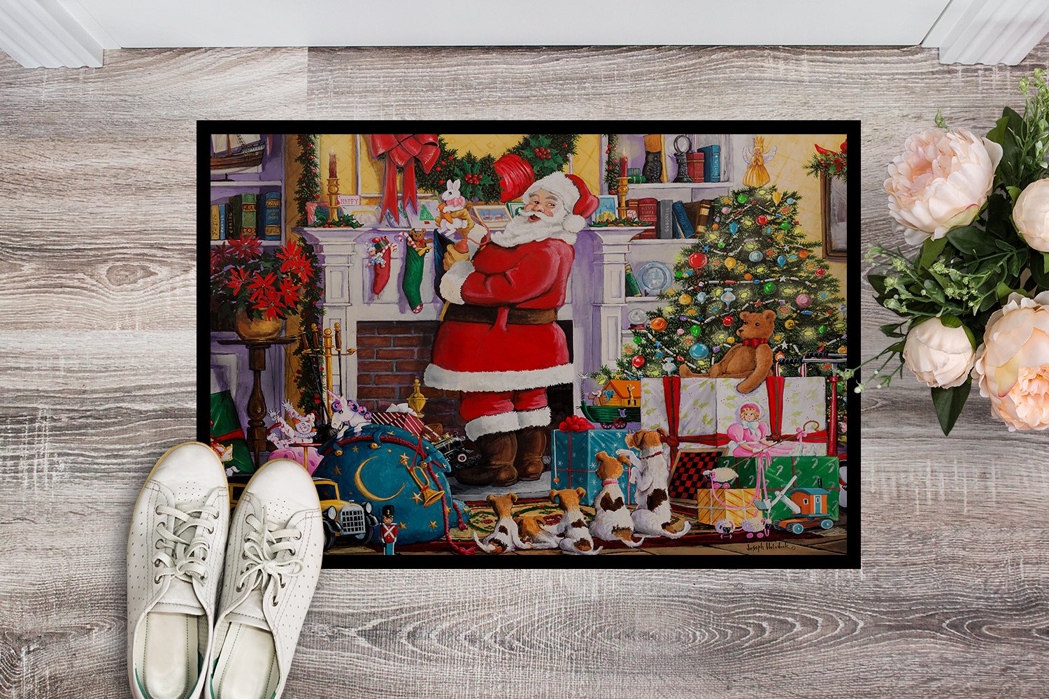 Caroline's Treasures Santa Claus Placing the Presents Doormat - 24x36 Decorative Floor Mat – Indoor/Outdoor Rug with Artistic Flair PJH3003JMAT