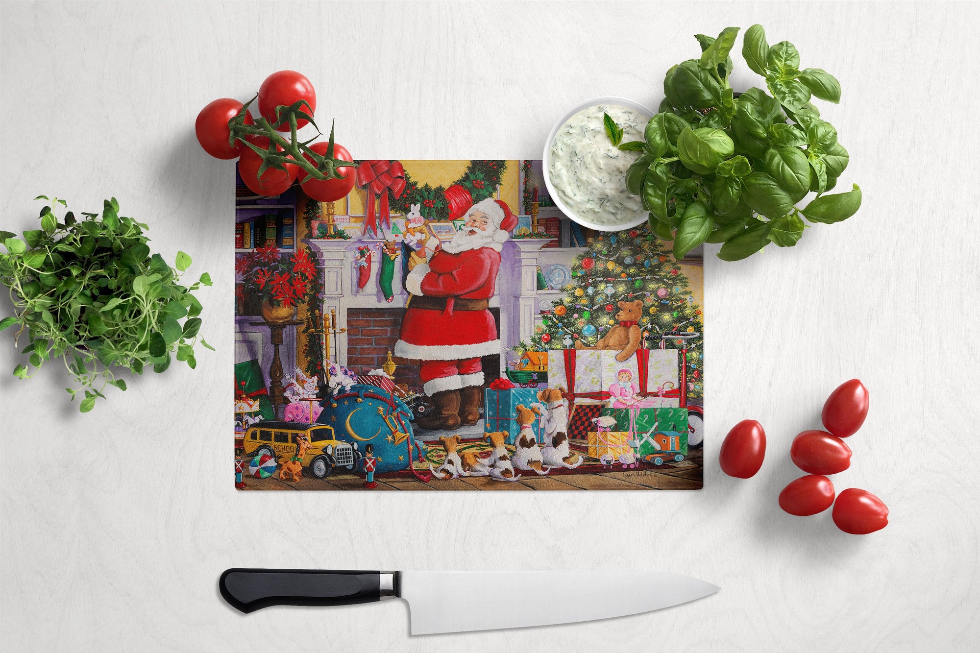 Santa Claus Placing the Presents Glass Cutting Board Large PJH3003LCB by Caroline's Treasures