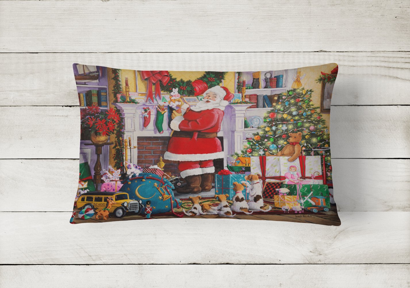 Caroline's Treasures Santa Claus Placing the Presents Canvas Fabric Decorative Pillow PJH3003PW1216