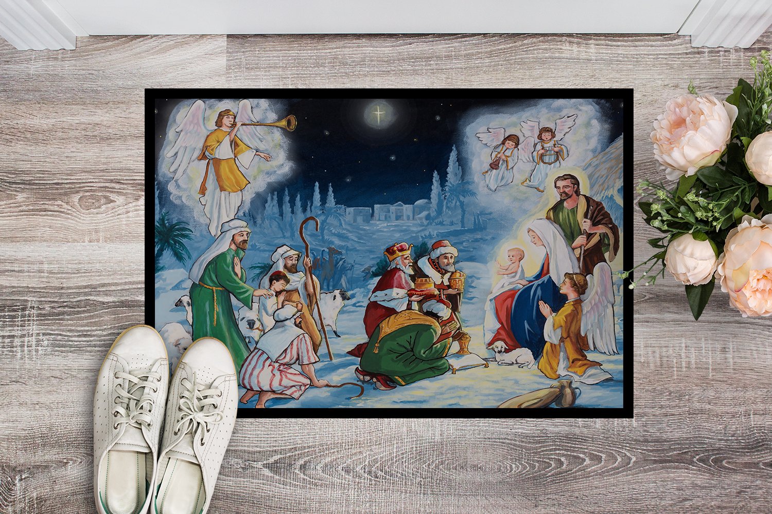 Nativity Born in Bethlehem Indoor or Outdoor Mat 24x36 PJH3005JMAT by Caroline's Treasures