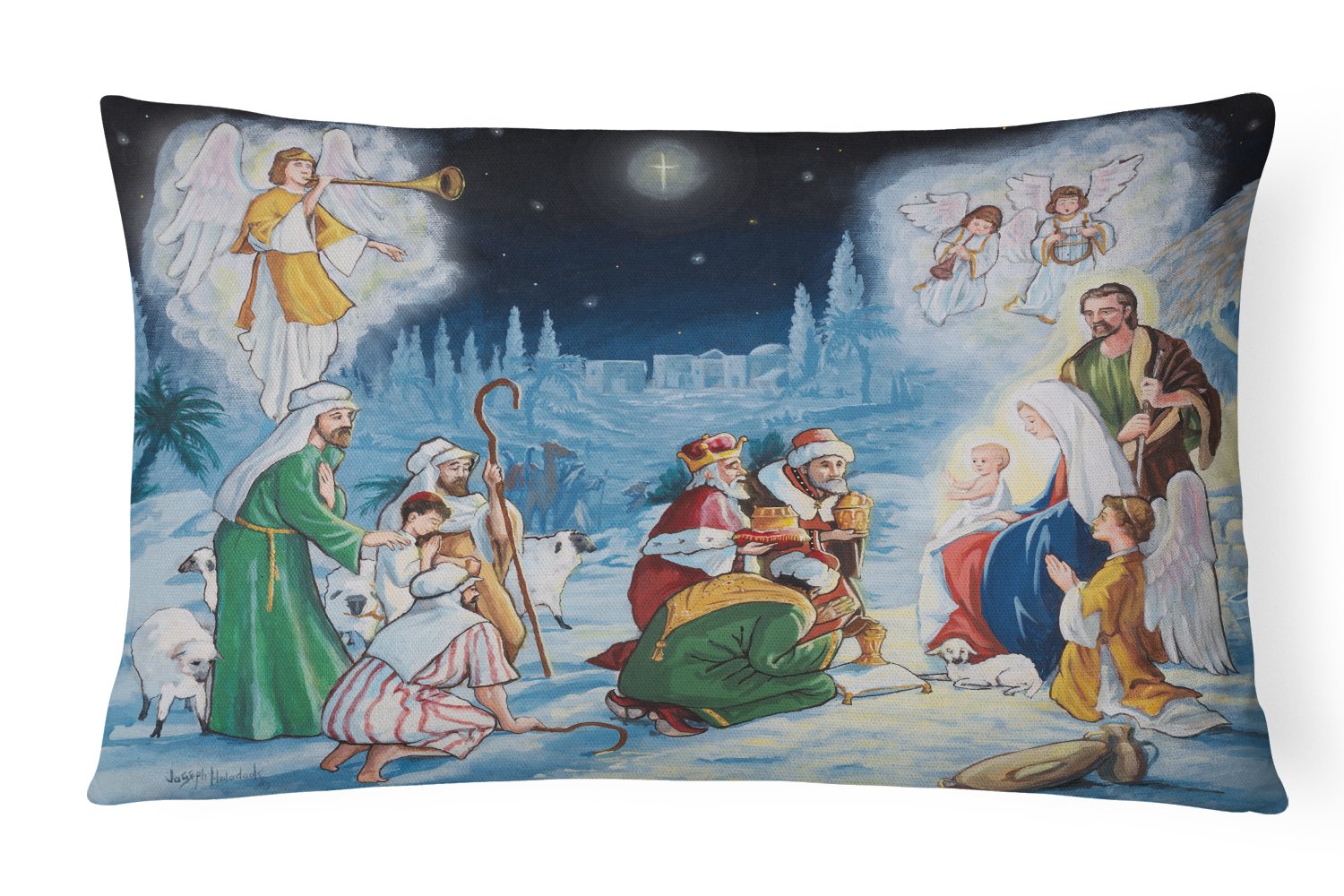 Nativity Born in Bethlehem Canvas Fabric Decorative Pillow PJH3005PW1216 by Caroline's Treasures