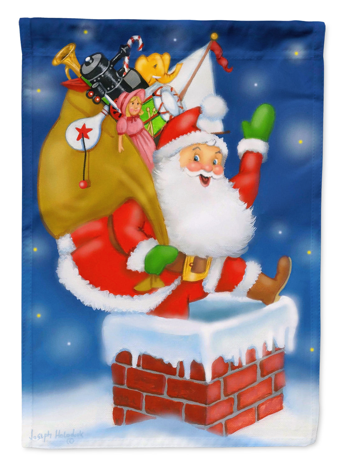 Santa Claus Down the Chimney Flag Canvas House Size PJH3010CHF