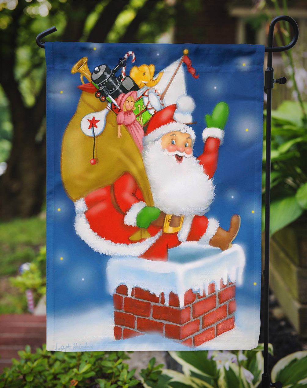Santa Claus Down the Chimney Flag Garden Size PJH3010GF