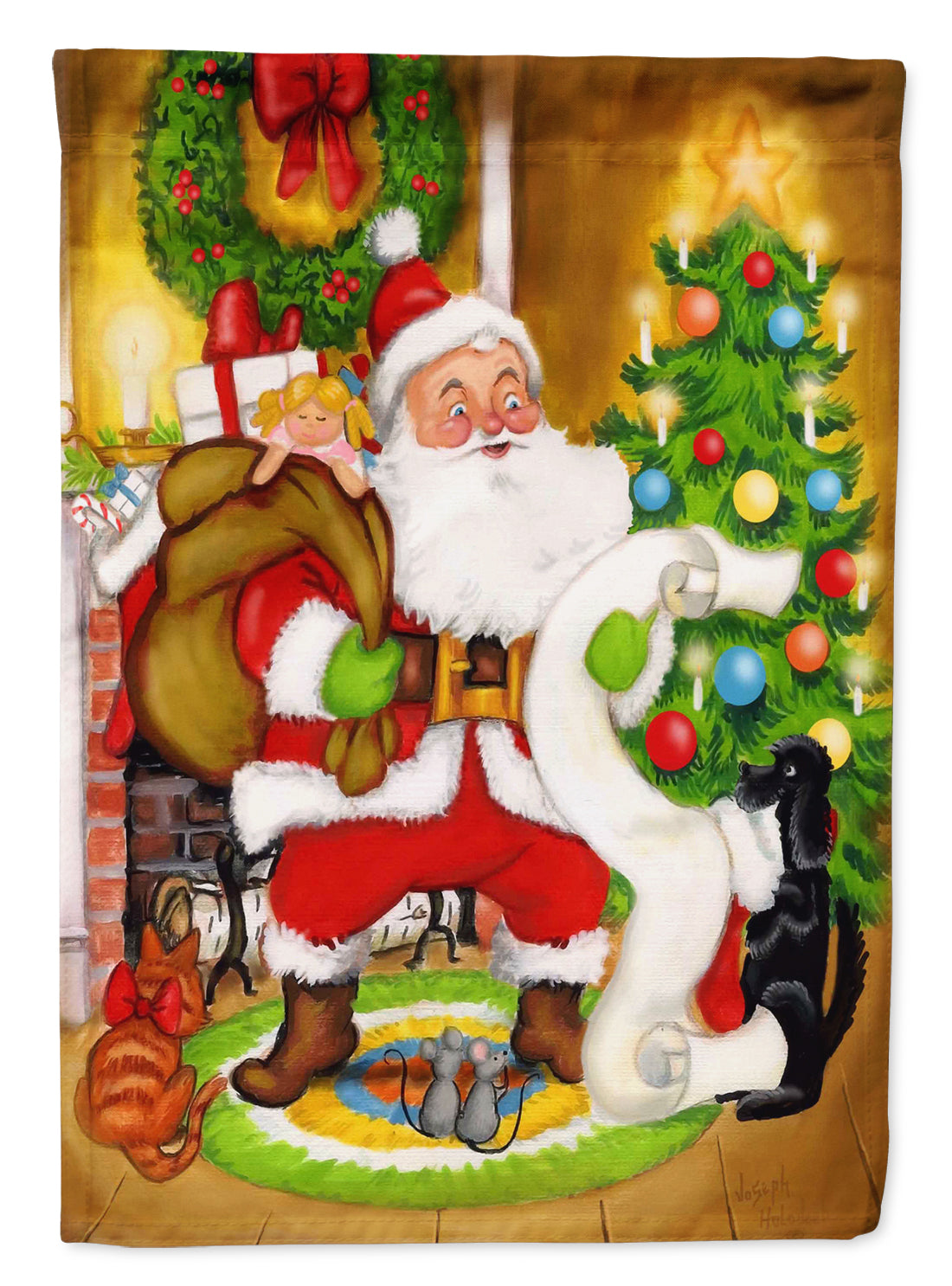 Santa Claus Let Me Check My List Flag Canvas House Size PJH3020CHF  the-store.com.