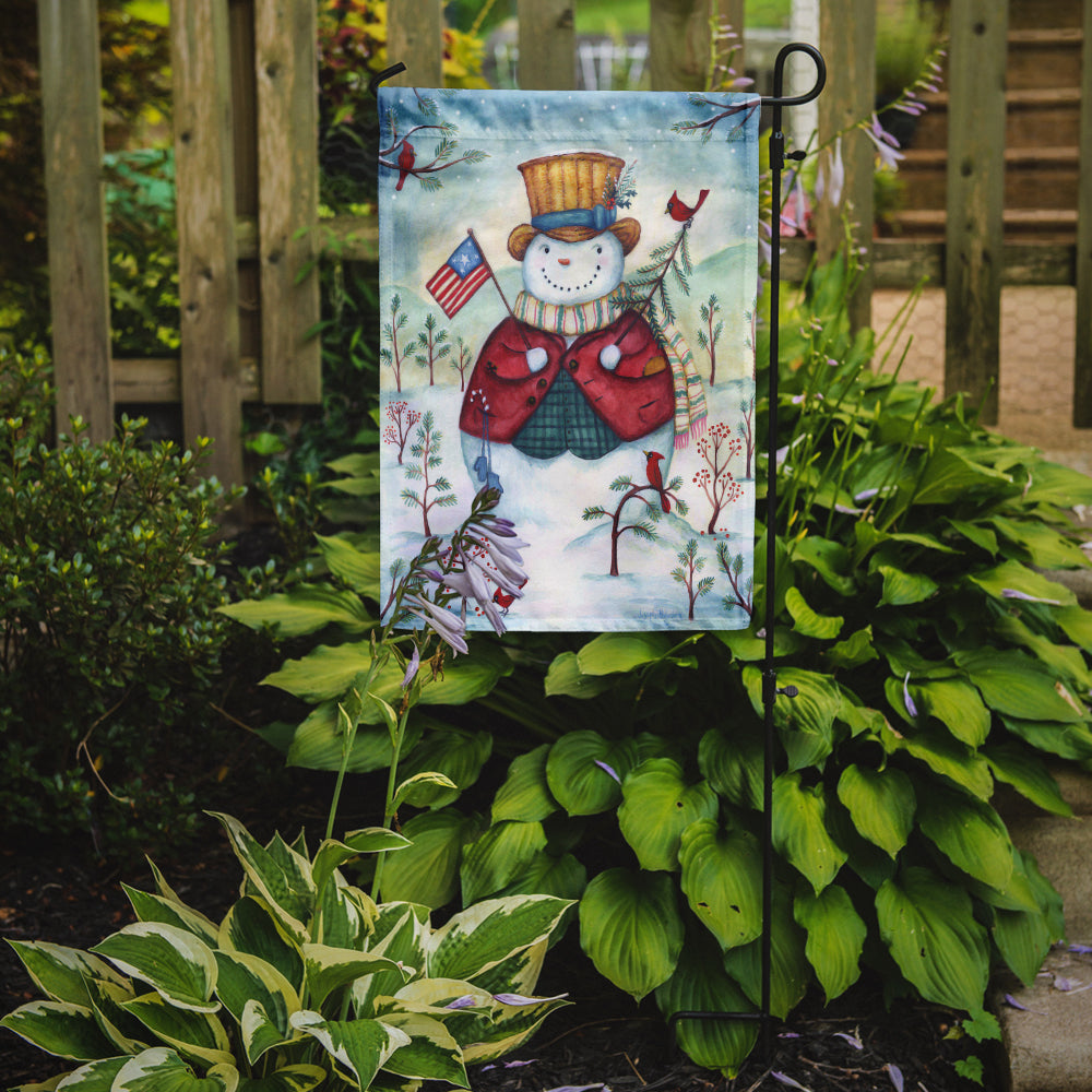 Caroline's Treasures Snowman Just Keep Smilin' USA Garden Flag – Decorative Outdoor Yard Flag PJH3021GF